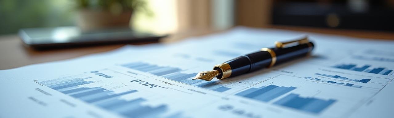 Close-up of a high-quality fountain pen resting on architectural plans, symbolizing meticulous detail